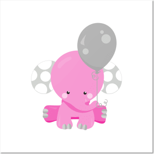 Elephant With Balloon, Pink Elephant, Cute Animal Posters and Art